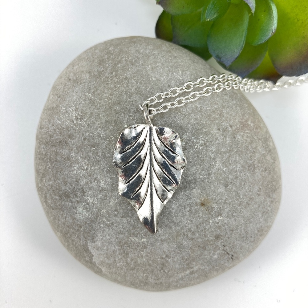 Aspen Leaf Pendant Necklace, Handmade, Oxidized Silver, Nature Core, Handmade